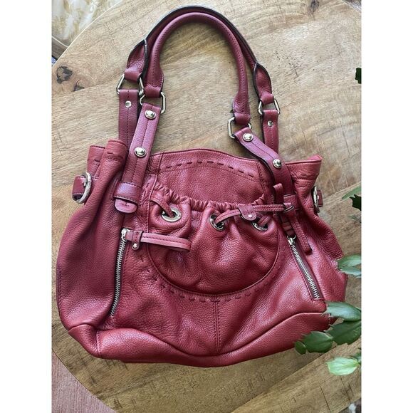 B Makowsky Red Leather Shoulder Bag Tote Hobo Purse Large Satchel Excellent - Picture 2 of 12